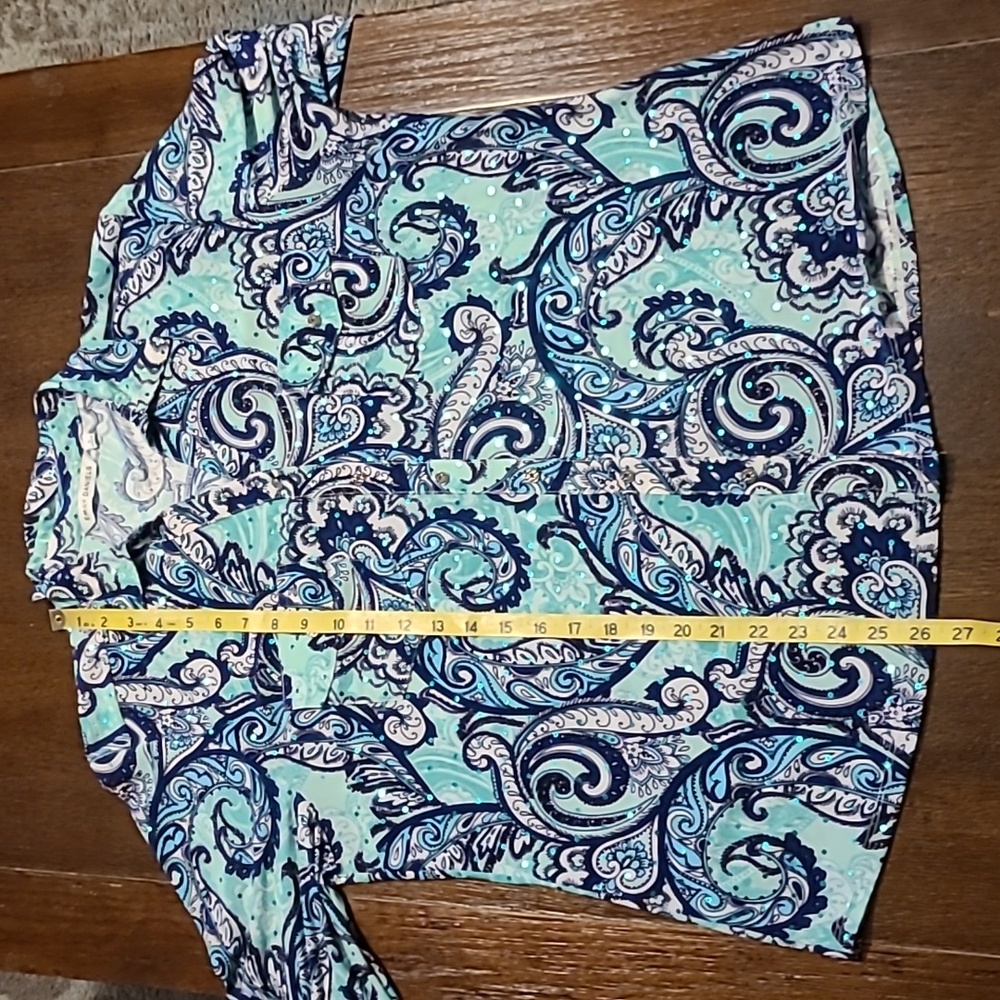 Emily Daniels Embellished Paisley Print Blouse - Mint Green And Navy - Large - Picture 8 of 10